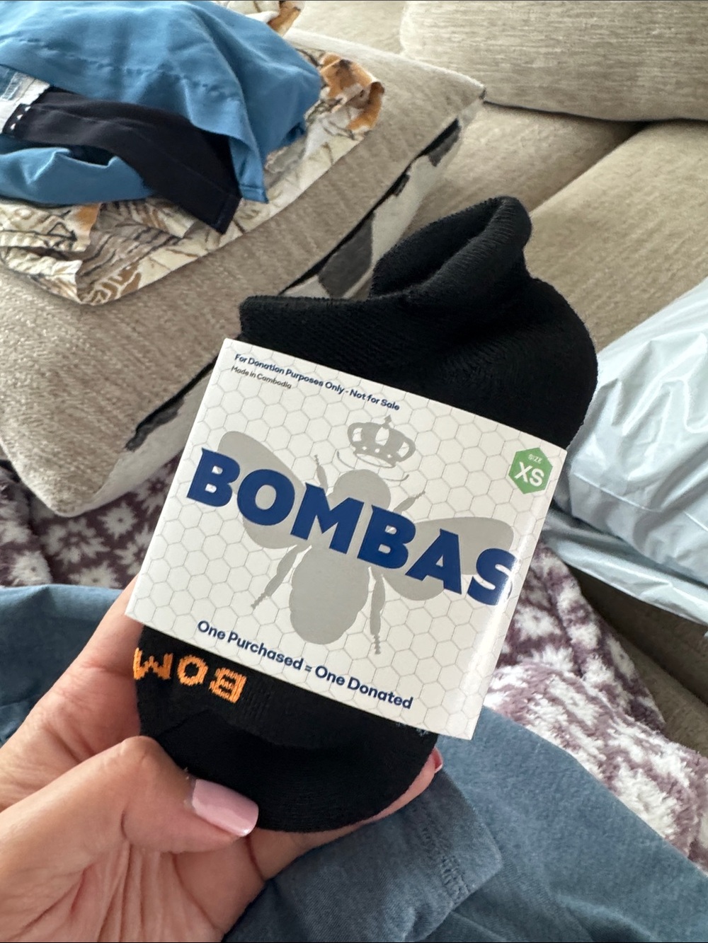 Bombas Black No-Show Athletic Socks with Orange Logo (XS)